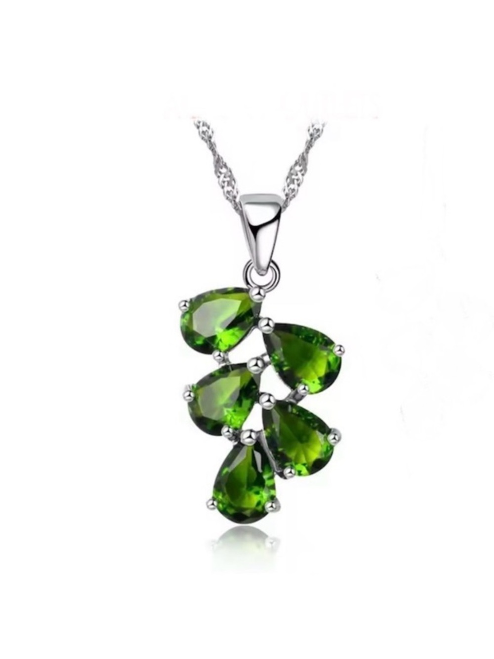 Swarovski Elements 925 Sterling Silver Green Teardrop Cluster Necklace NEW